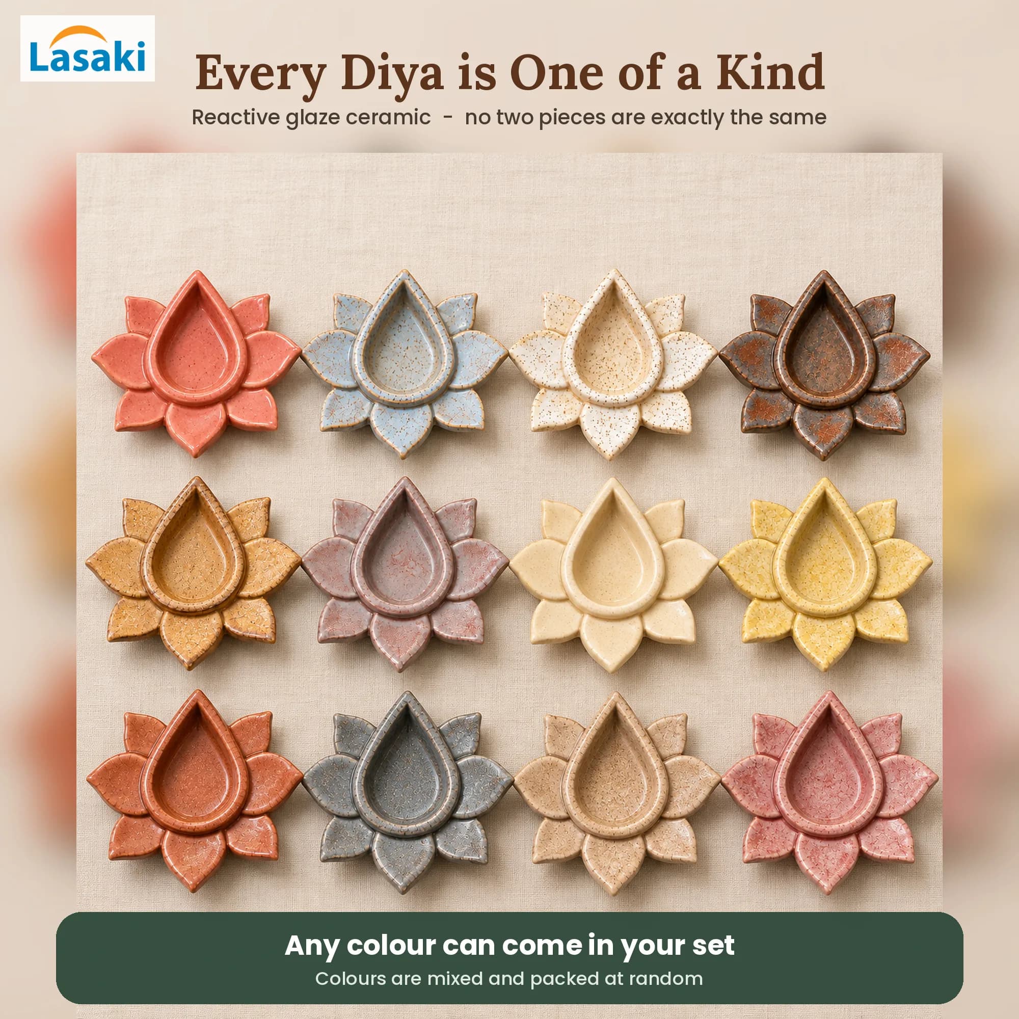 Multicolour Lotus diya for Diwali décor